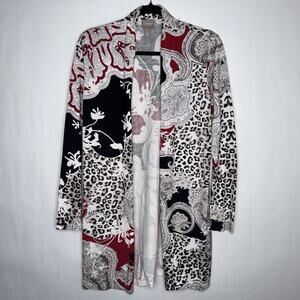 Chico’s Women’s Town And Country Long Cardigan Mixed Paisley Print Size 1 Medium